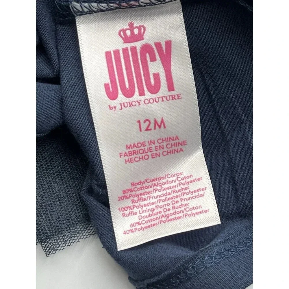 NWT Juicy Couture 12M Baby Girl 2-pc Velvet Navy Blue heart Ruffle/Long Sleeve - Picture 7 of 8